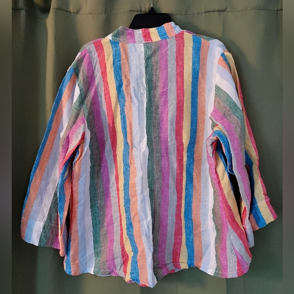 Blitz Made in Italy Rainbow-Striped Linen Button-Down Blouse - Picture 3 of 5